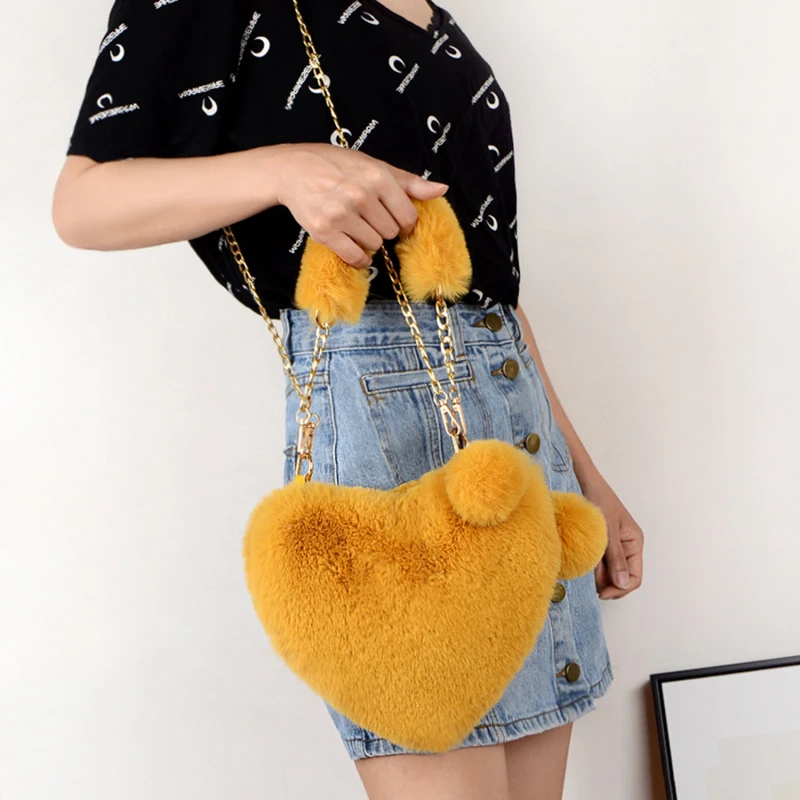 Ladies Shoulder Bag Faux Fur Handbags Women Clutch Purse Love Handbags Heart Shaped Messenger Bag women handbags,faux fur handbags