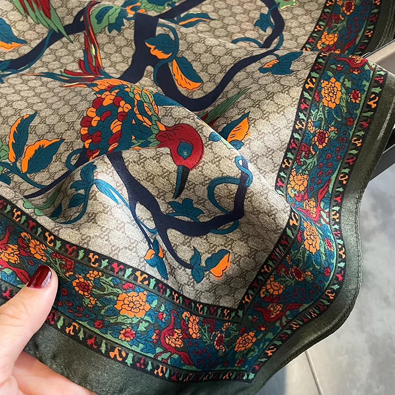 New 100% Nature Silk Square Scarf for Women Retro Floral Print Neckerchief Hairband Foulard Lady Kerchief Bag Ribbons Headband 5