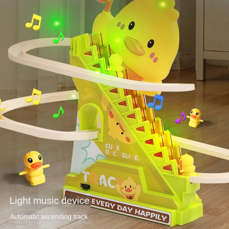 Stair Climbing Ducks Flashing Lights and Music Duck Roller Coaster Toy Interactive Escalator Toy Parent Child Interactive Toys 3