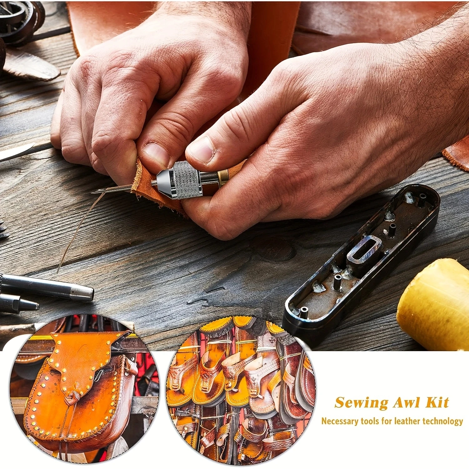 Description Picture 5 of itemLeather Sewing Machine Kit with Handheld Sewing Machine, Two Needles, Three Shoe Threads in Black White Brown for Leather DIY