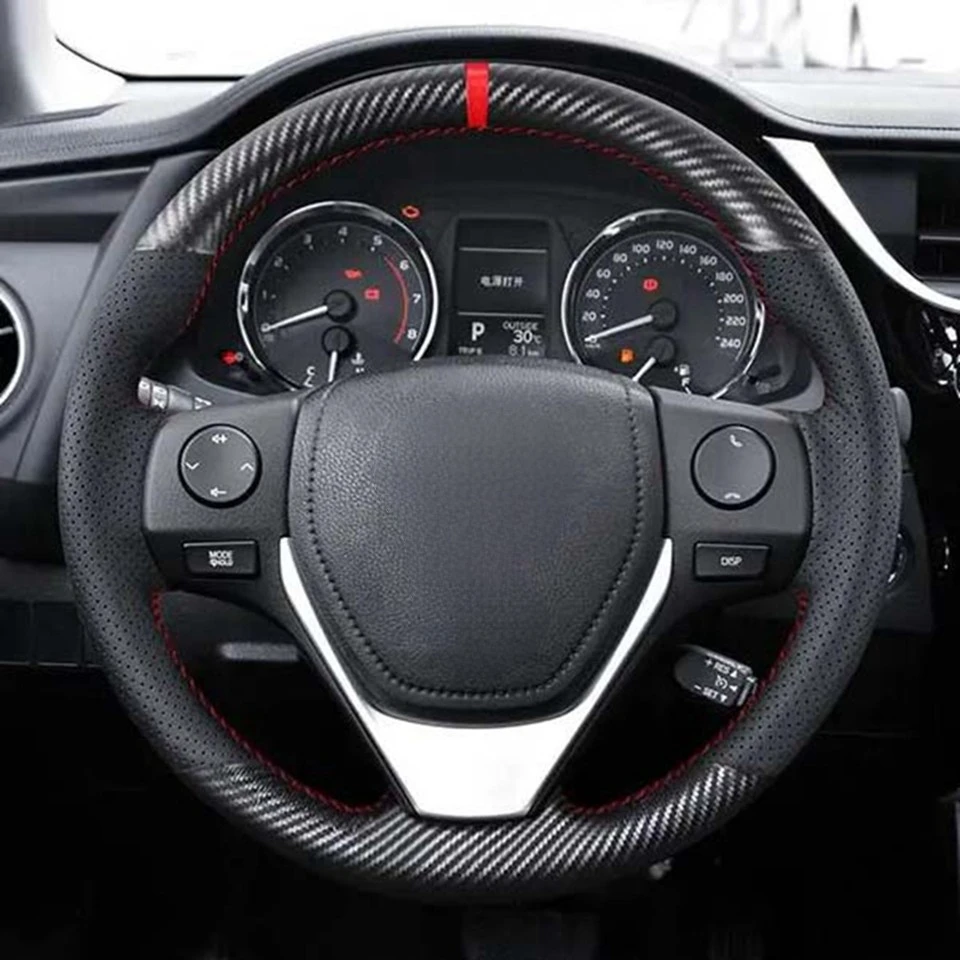 DIY Weiche Schwarz Echtes Leder Wildleder Auto Lenkrad Abdeckungen Für Toyota RAV4 2013-2019 Corolla 2014-2019 Corolla iM (US) – Detail 2