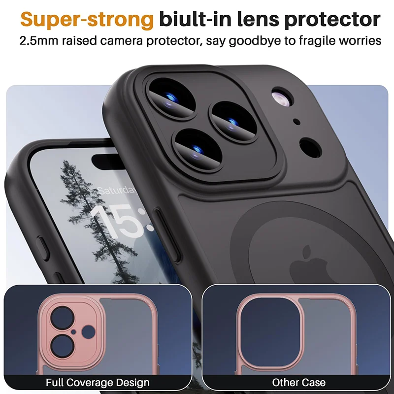 Luxury Armor Shockproof Matte Transparent Magnetic Phone Case