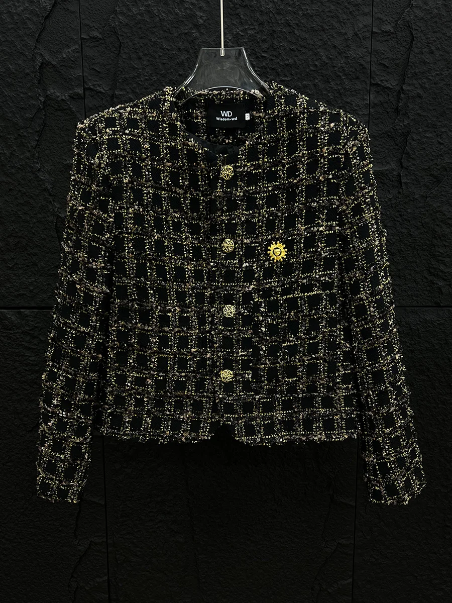 Korean Sle Faionable Tweed ort Men's Jaet 2024 Autumn High Sensation Haome Versatile Coat Top Button Decorated Pol...