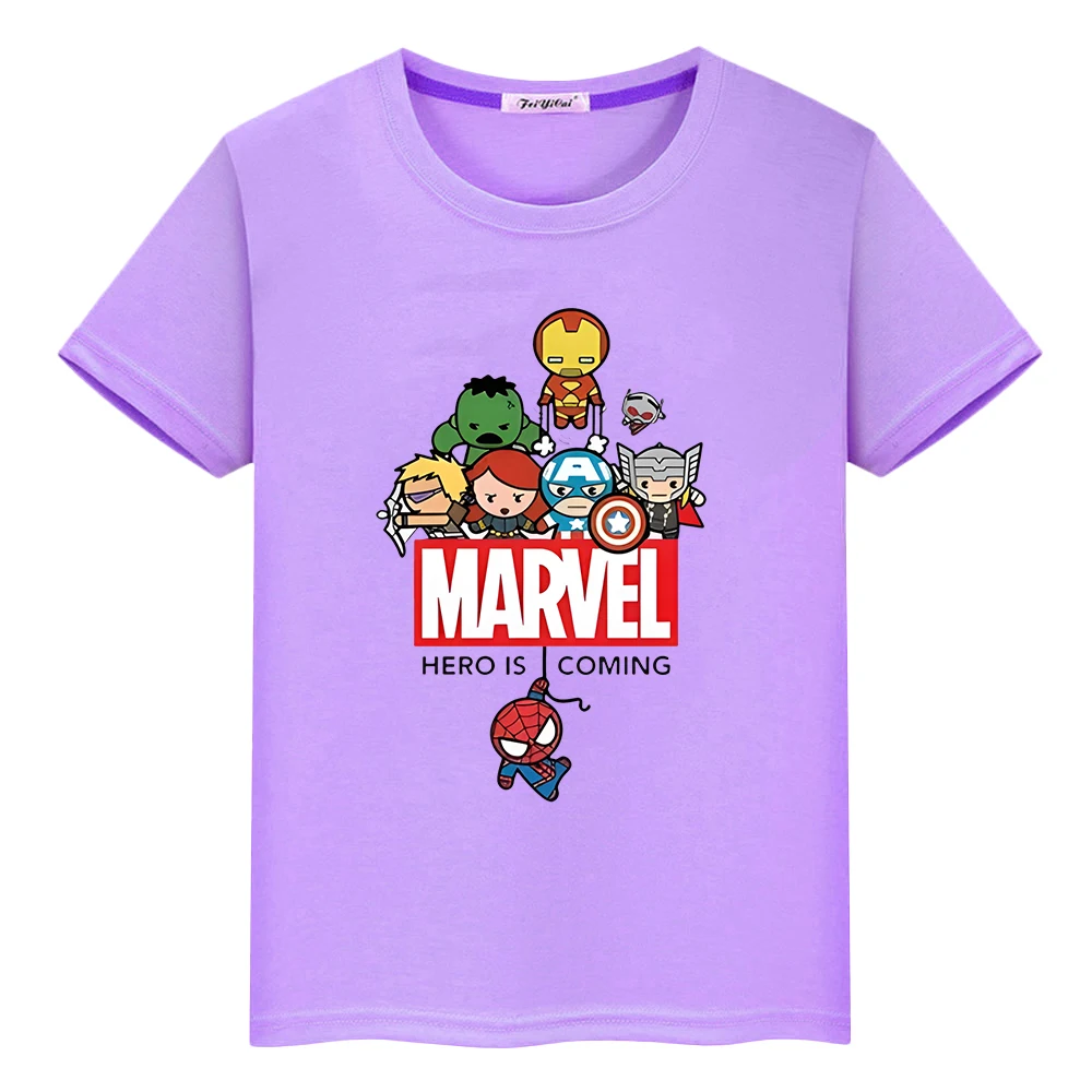 Marvel Boys Girls Cute T-shirt Summer Print 100%Cotton Short  Spider-Man Sports Short sleeve Anime Tops y2k Kids clothes gift 5