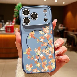 Magnetic Orange Floral Phone Case with Lens Protection & Wireless Charging Compatibility - iPhone 15 (B029 Blue)