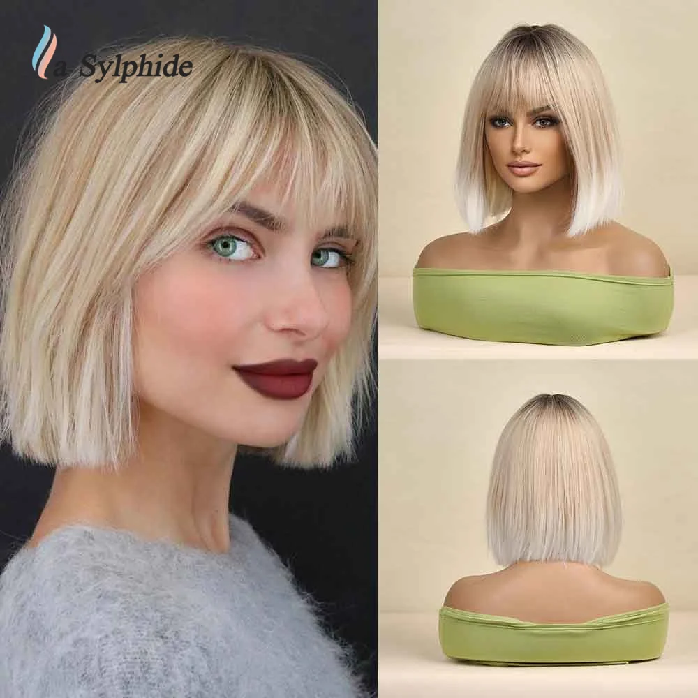 

La Sylphide Bob White Blonde Wig Good Quality Short Wigs for Women Natural Daily Party Lolita Hair Heat Resistant