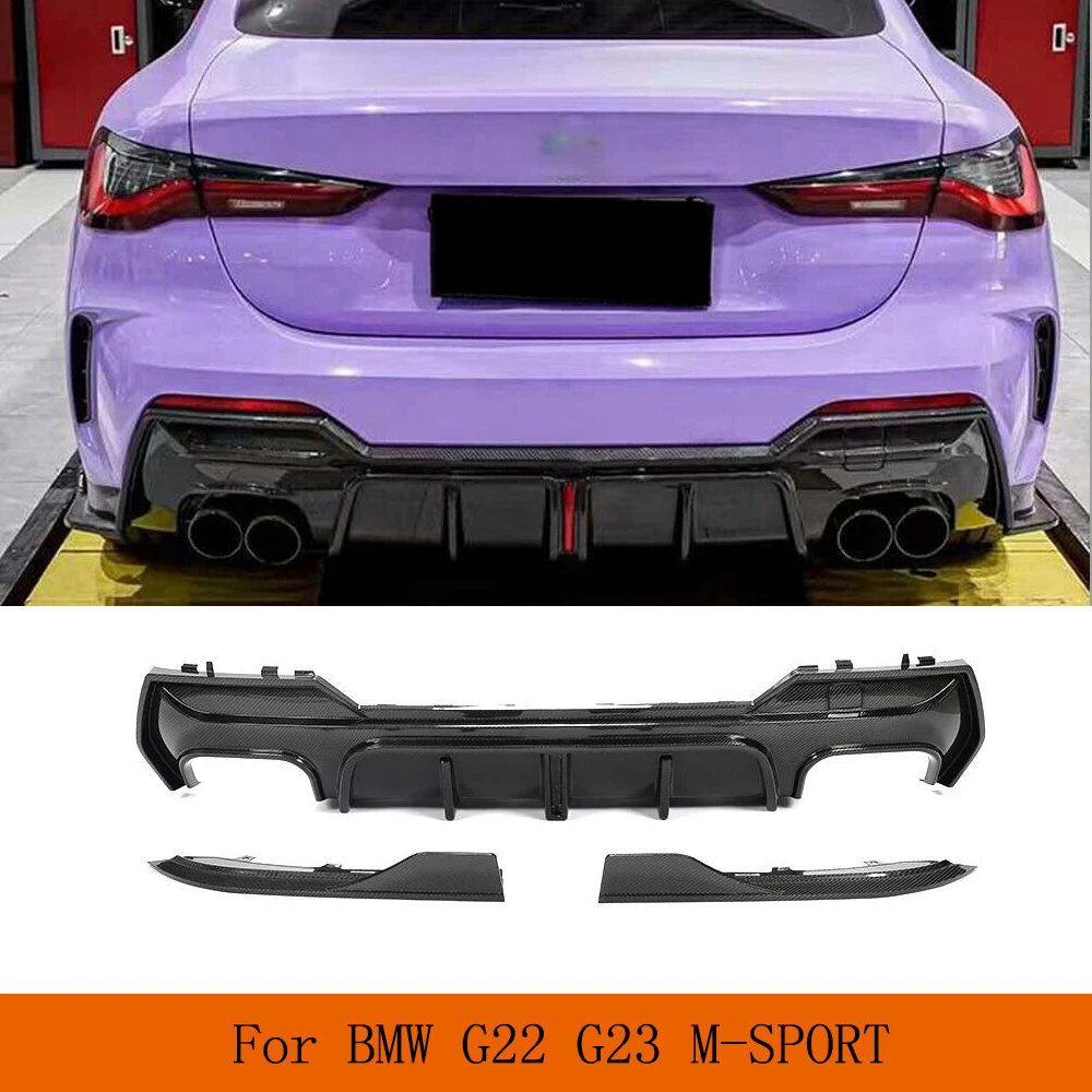 

Car Rear Bumper Lip Diffuser Spoiler for BMW 4 Seires G22 G23 M-TECH M Sport 2021 2022 With LED Light Real Carbon Fiber Parts