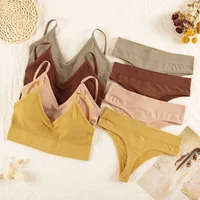 CHRLEISURE femmes ensemble de sous-vêtements sans fil Lingerie culotte soutien-gorge Sexy string sans couture débardeur haut court brassière nouveau 2