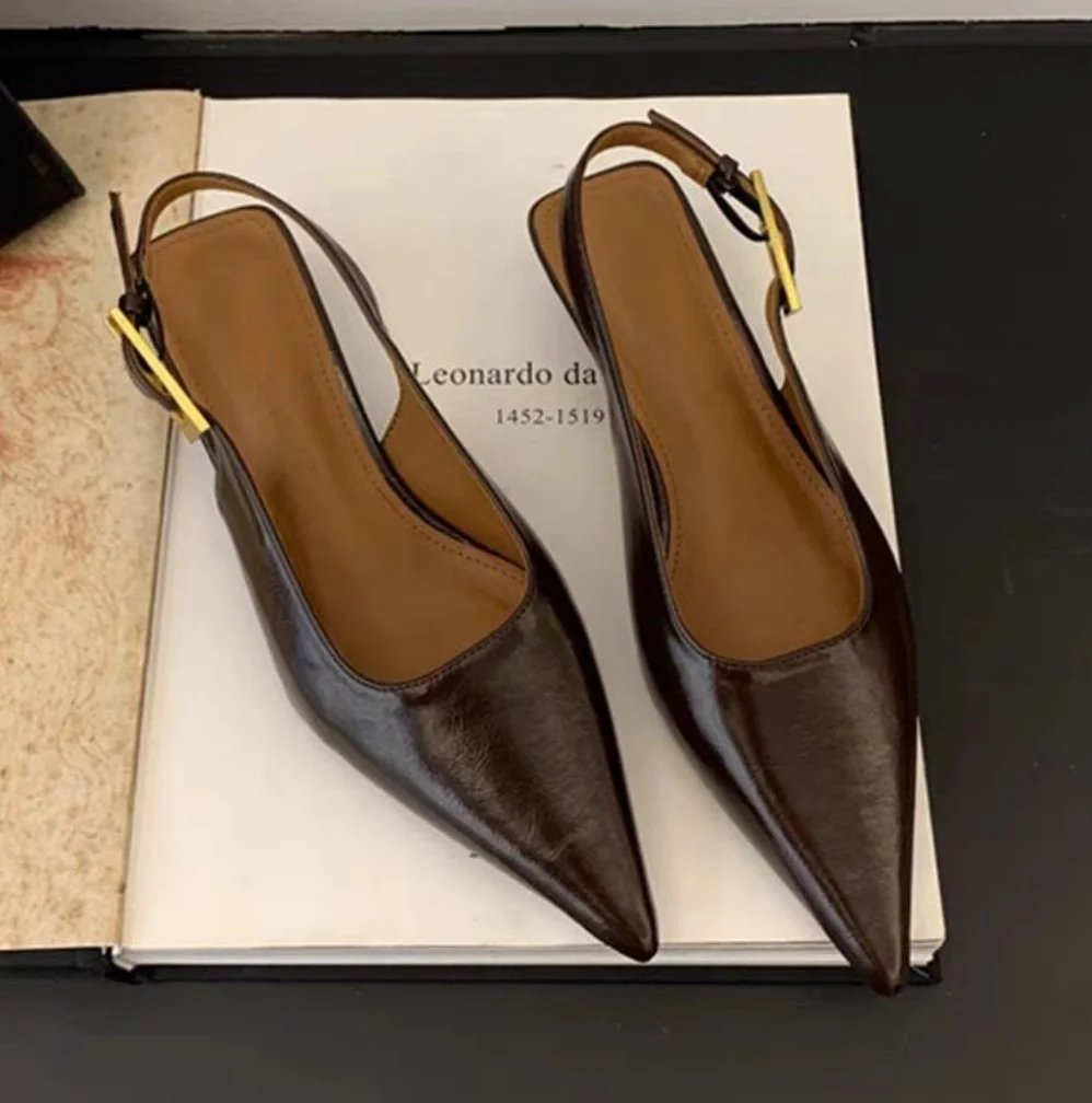 2025 Summer New Women Sandal Fashion Pointed Toe Shallow Slip On Ladies Elegant Slingback Shoes Thin Med Heel Dress_vogvips.com
