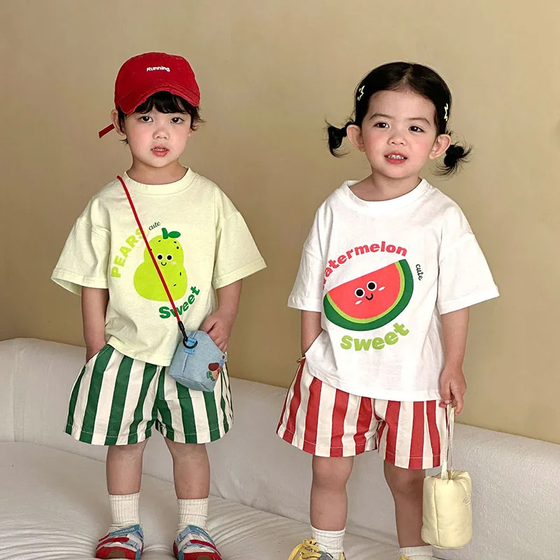 Kids Cartoon T-shirt+Striped Shorts 1