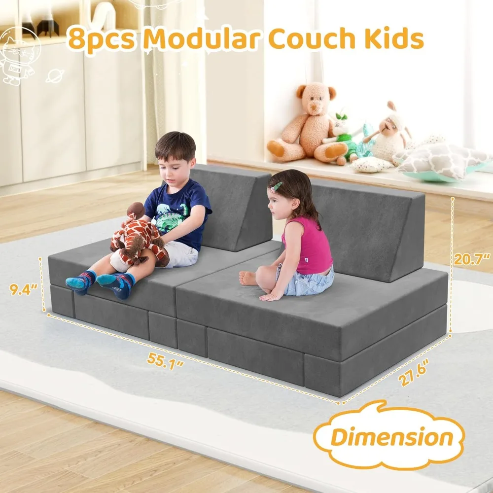 Modular Kids Play Couch Convertible-Toddler &Child Sofa DIY Creativing Play Couch for Playroom Bedroom Nursery Freely Removable 2