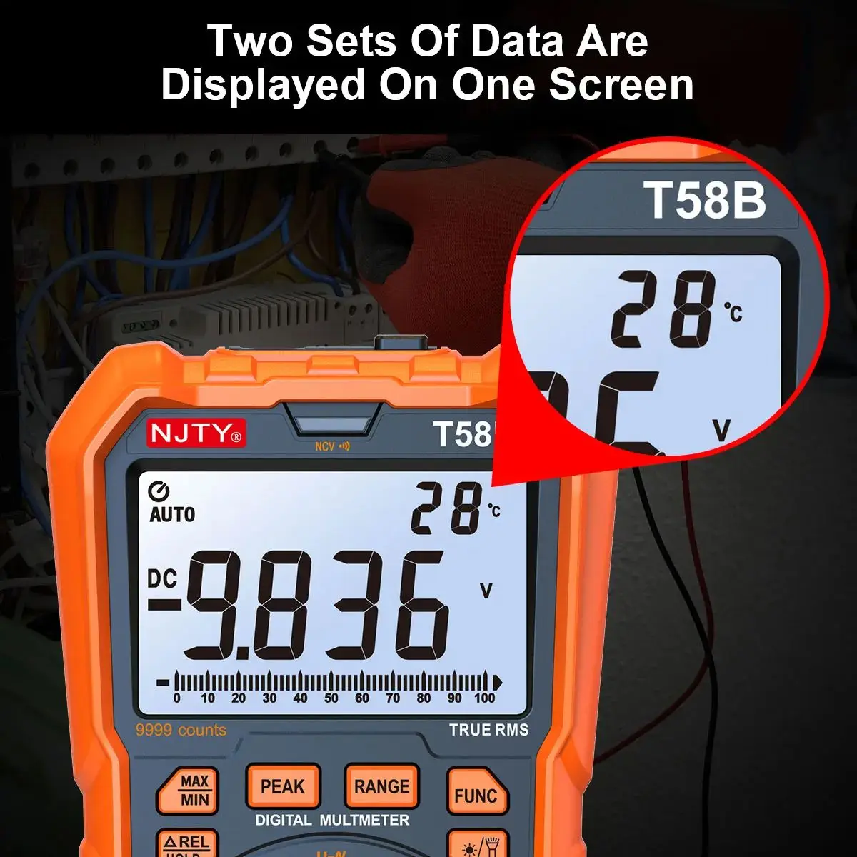 Digital Multimeter Inductance Handheld Voltmeter AC/DC Voltage Current Tester Diode Resistance Ohm Tool NJTY T58B/C 9999 Counts