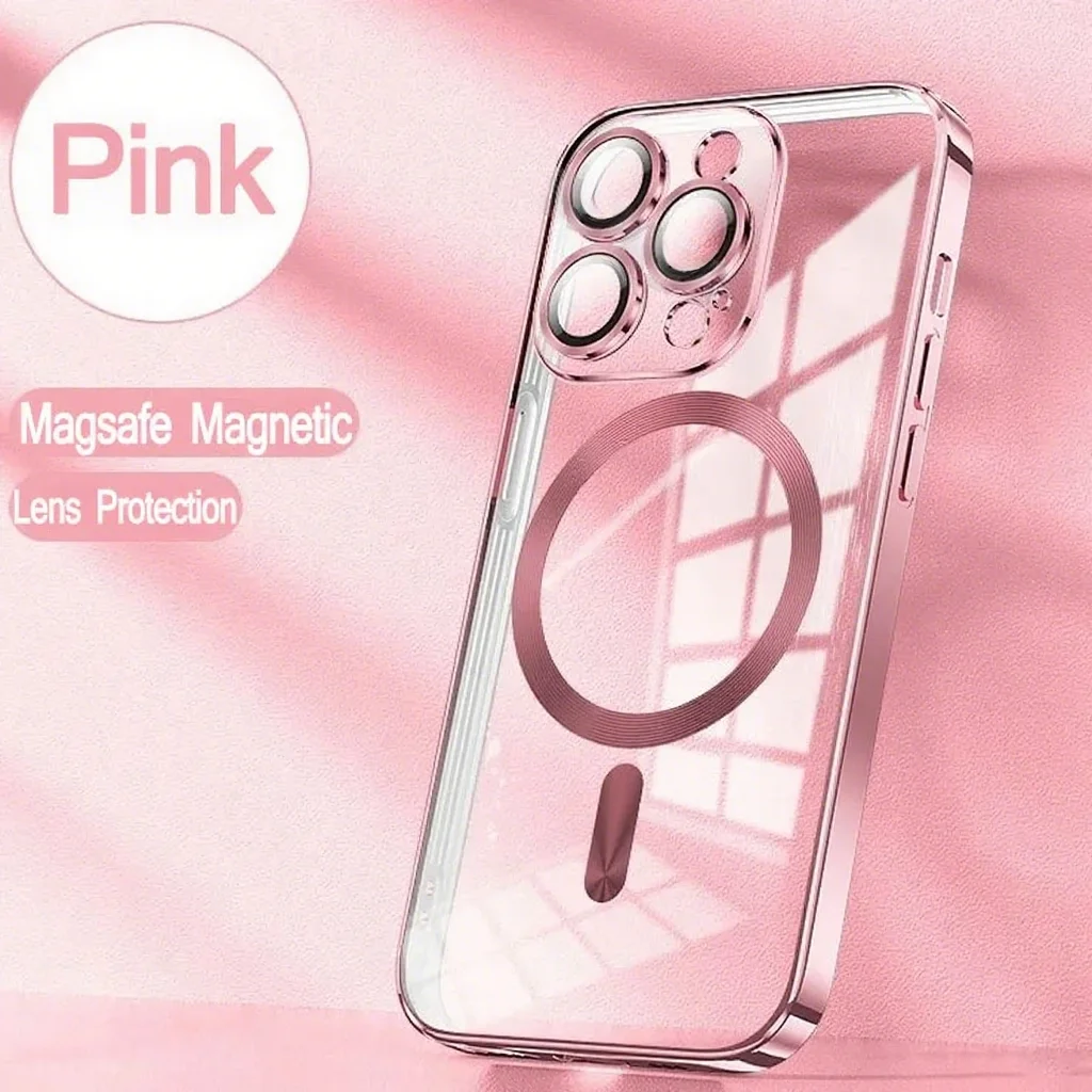 Desert Gold Wireless Charging Clear Case with Magnetic Electroplate Bumper Cover