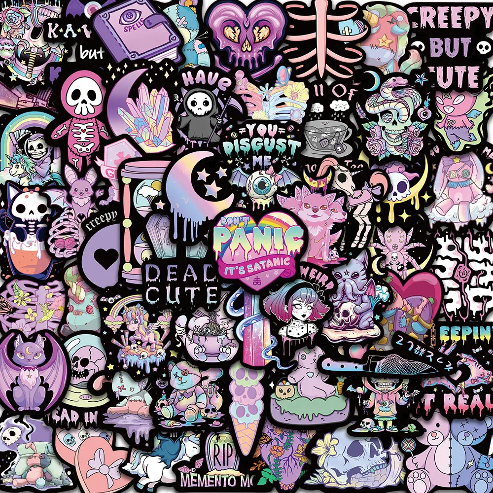 56pcs Cute Cat Gothic Horror Stickers Halloween Aesthetic Skull Cartoon Kawaii Decals Kids Notebook Laptop Guitar Sticker Toy 10 30 56pcs kawaii