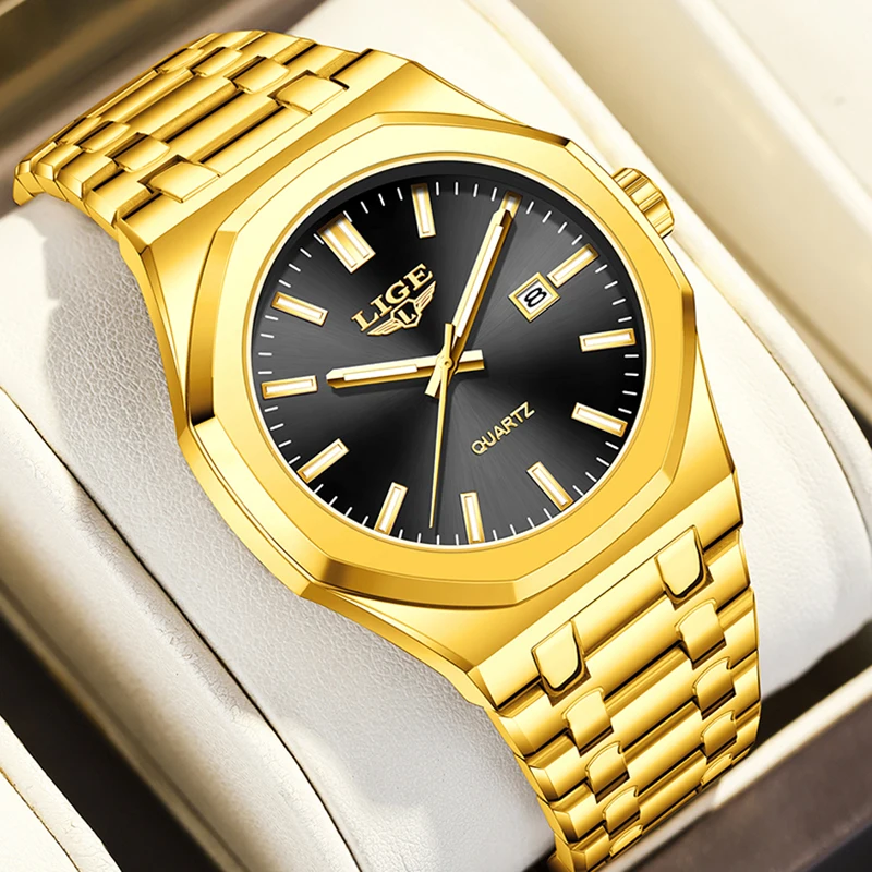 Elegant Gold Quartz Women's Watch - Luminous, Waterproof, Date Display, and Steel Chronograph Design