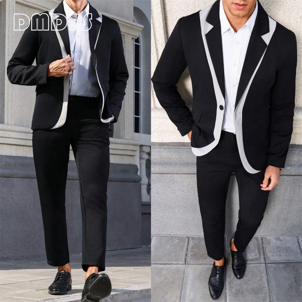 

Fashionable Casual Suit Set For Men 2 Pieces One Button Men's Suits Blazer Pants Set Daily Dinner Plus Size Peaked Lapel Tuxedo