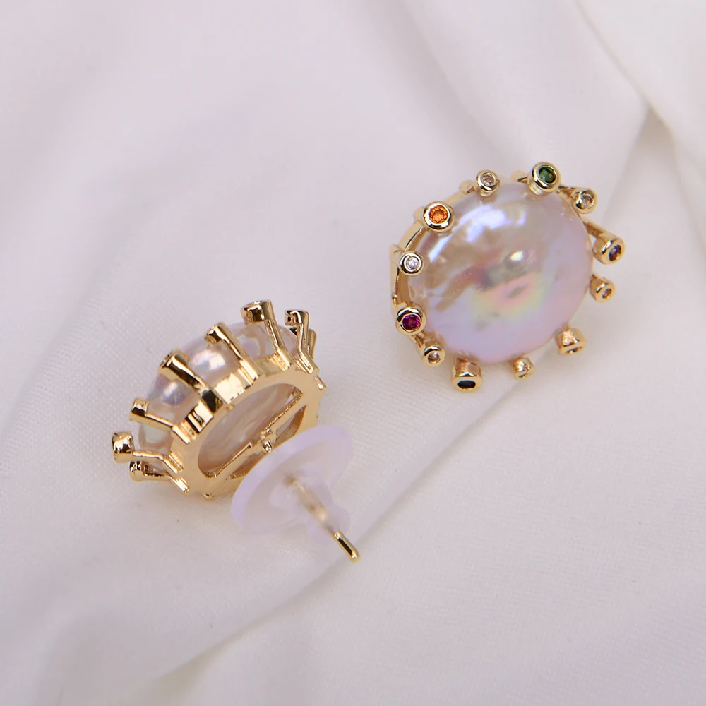 Natural Cultured White Keshi Pearl Stud Earrings