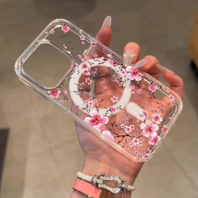 รูปสินค้า เคสซิลิโคนใสลายดอกพีช นุ่มกันกระแทก สำหรับ iPhone 15/14/13/12 Pro Max