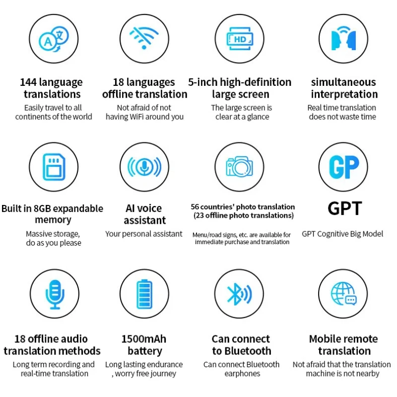 Language Translator Voice Translator D8 Intelligent WIFI Translator 18 Offline 144 Online Languages
