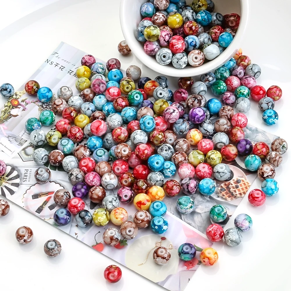 유리 비즈 공예, 그래픽 컬러 라운드 느슨한 스페이서 비즈, 크리스탈 쥬얼리 제작용 바느질 작업, DIY 팔찌, 8mm, 100 개 