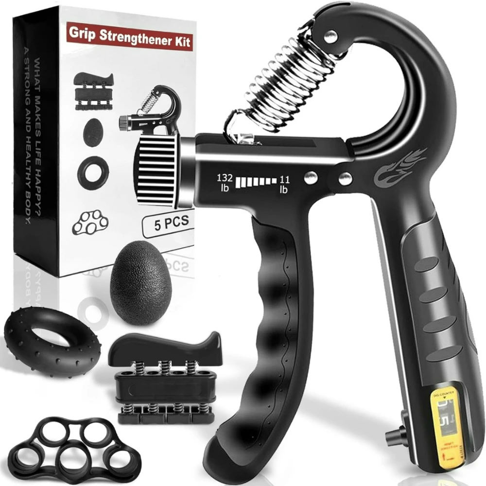 5PCS Grip Trainer Kit Hand/Forearm/Finger Strengtheners Exercisers Stress Ball Forearm Ring for Muscle Build Injury Recov