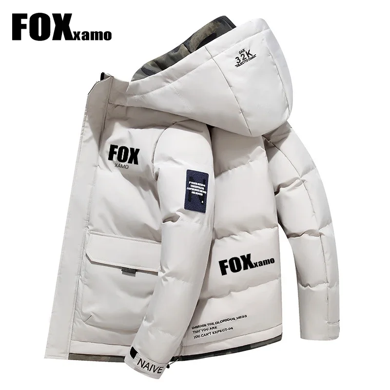 Foxxamo 야외 스포츠 두꺼운 후드 사이클링 재킷, 가디건 프린트 재킷, 작업 스타일 코튼 하이킹 코트, 가을 겨울
