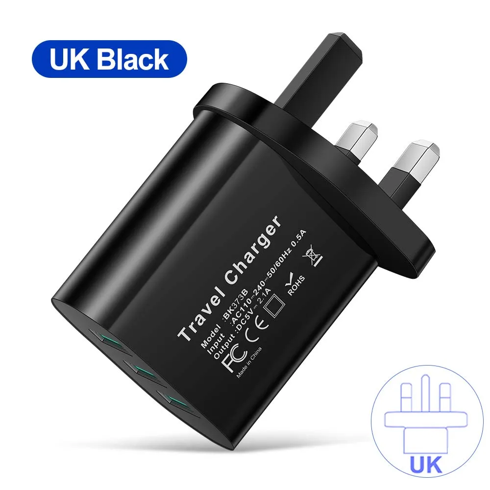 3 Port USB Mobil Seyahat Şarj Cihazı iPhone Samsung Xiaomi AB/ABD/İngiltere Tak Şarj Evrensel Adaptör