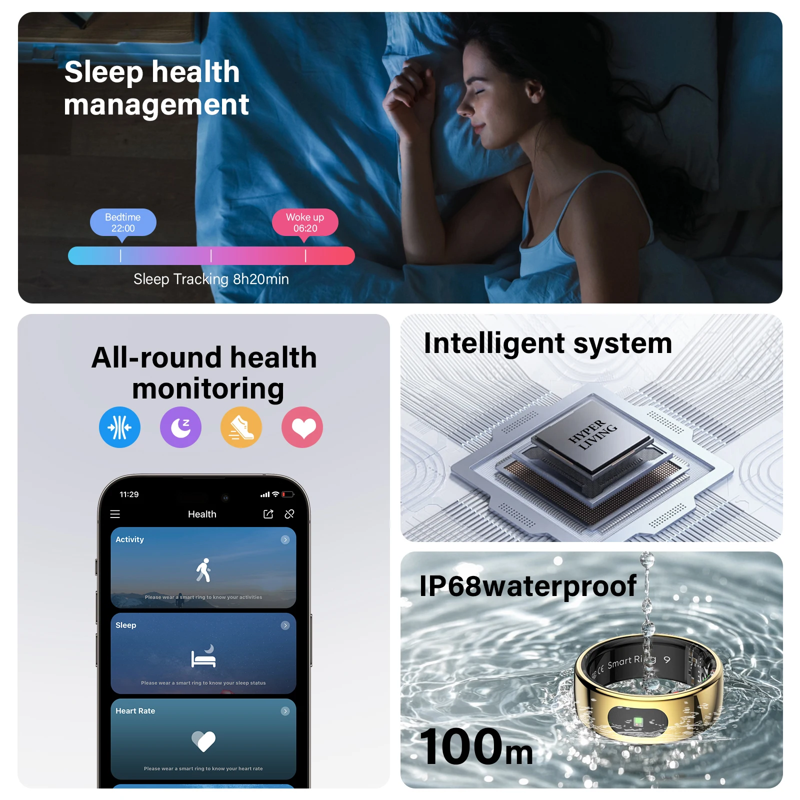 R08 Smart Ring with Charging Control Function Men Women Health Sleep Heart Rate Monitoring IP68 5ATM Waterproof Multi-sport Mode - 2