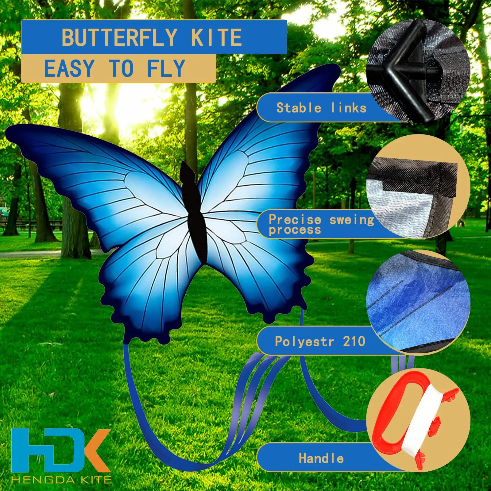 Large135cm Blue Butterfly LED Kite Single Line Bird Kites For Children Adults Outdoor Fun Animal Toy With Hand Line Factory 4