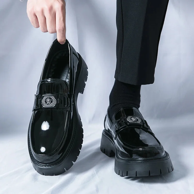 

New platform shoes derby shoes men's thick bottom wedding shoes black formal business shoes leather heightening casual shoes
