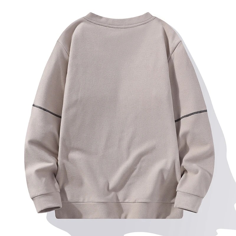 New Men's 2024 Autumn and Winter Pullover Round Neck Patchwork Solid Color Loose Warm Versatile Casual Long Sleeved Hoodie