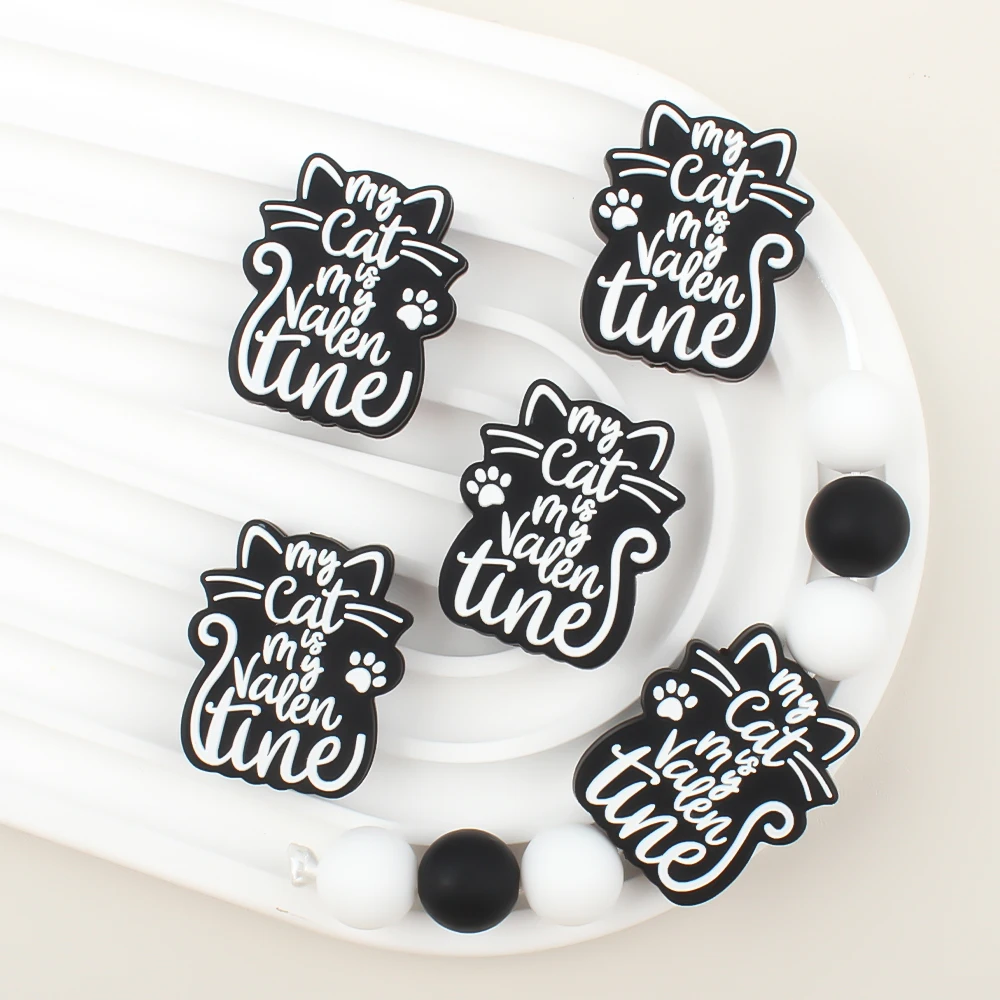 실리콘 비즈 쓰기 스타일 고양이 젖꼭지 더미 거치대, DIY 젖꼭지 체인 액세서리, 씹을 수 있는 젖니 장난감, 5 개, 10 개