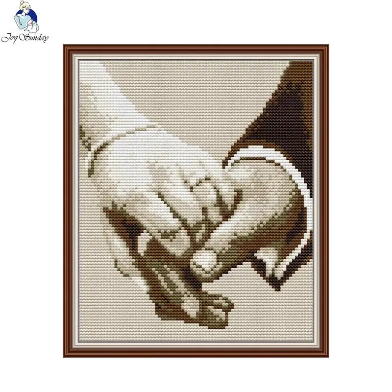 Cross Stitch Kit Joy Sunday Hand in Hand Pattern Cross Stitch Set DIY Needle Thread Embroidery Kits 14CT 11CT Count Printed Canvas Fabric Sewing