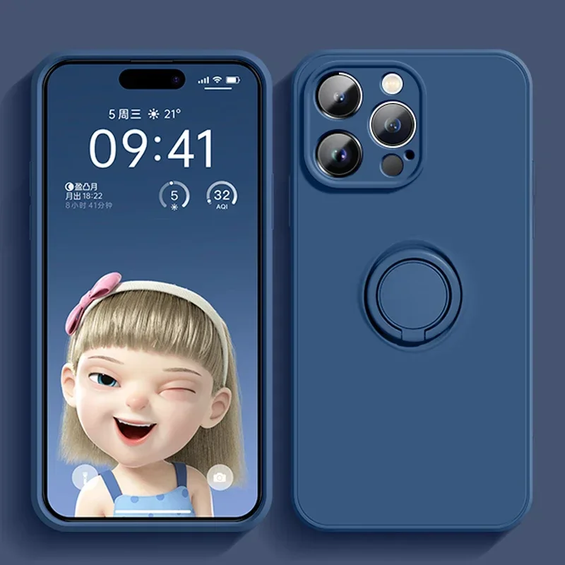 thumbnail image 1 of Luxury Liquid Silicone Magnetic Cases For iPhone 15 14 13 12 11 Pro Max XS XR 8 7 Plus SE 2020 14Pro Soft Cover With Ring Holder, 1 of 5