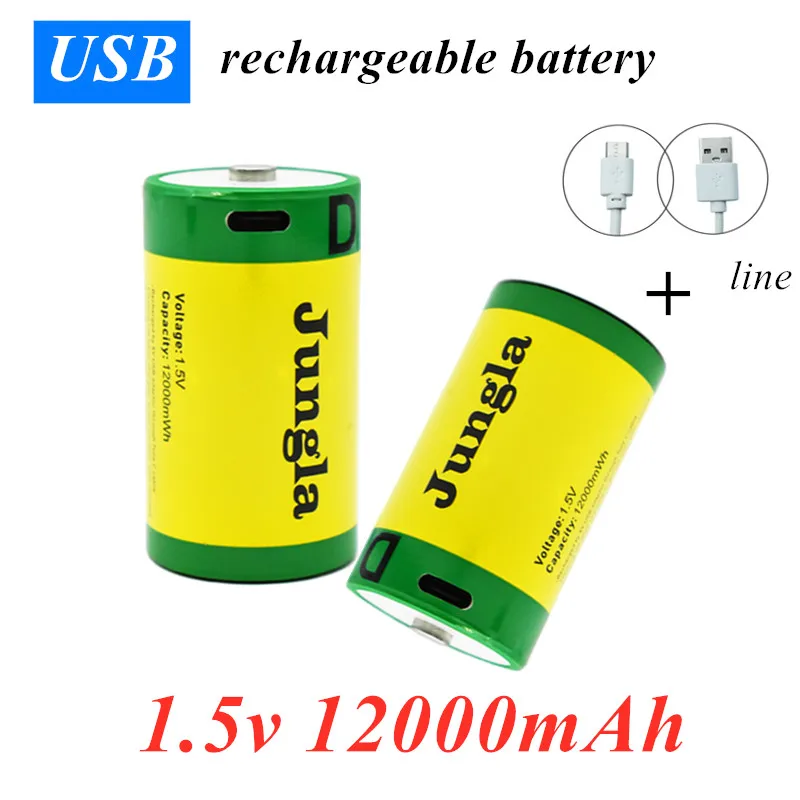 

Free Shipping2022 NEW 1.5 V 12.0 Ah Lithium-ion Li-polymer D Size Rechargeable USB Battery Type For Flashlight Water Heater Etc