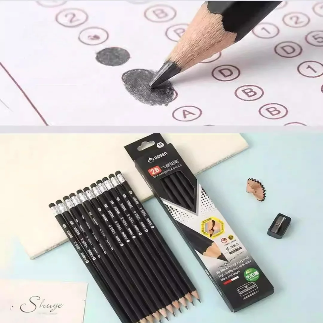 13/26 matite nere 2B con gomma, in scatola, per esami, schizzi e scrittura, per studenti, ufficio, cancelleria, regalo per famiglia e amici - immagine 3