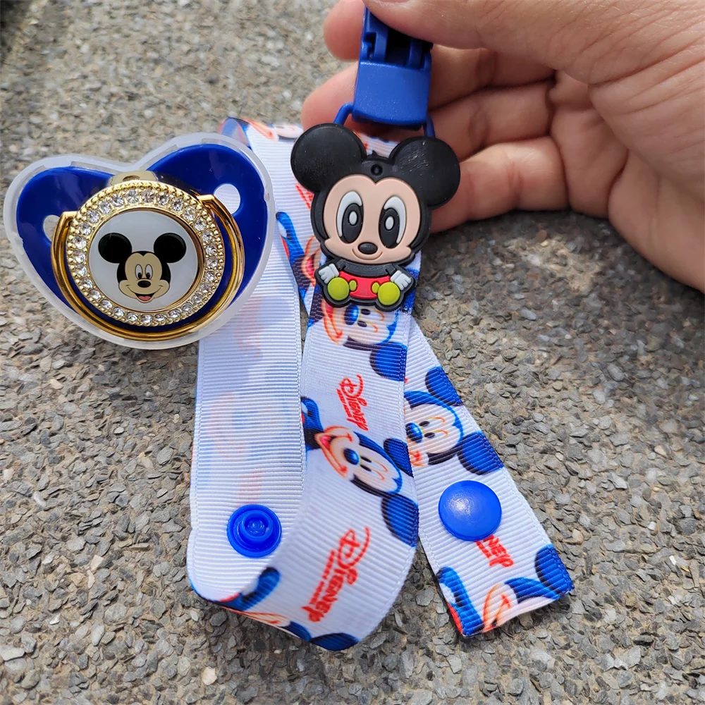 Mickey Mouse Pacifier Ribbon Clip Bling Pacifier Clip Baby cartoon