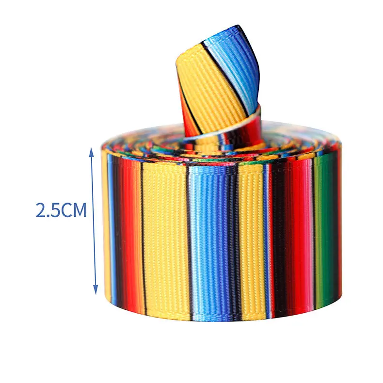 thumbnail image 1 of 5 yardas/rollo 25 63mm sarape mexicano rayas multicolor cinta de grosgrain para hacer lazos para el cabello suministros decoración para fiesta, 1 of 5