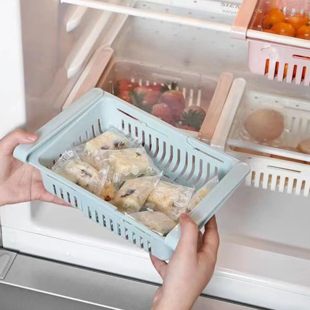 1Pc Refrigerator Storage Basket Flexible Expandable Fridge Organizer Drawer Storage Rack Fresh Box Freezer Box