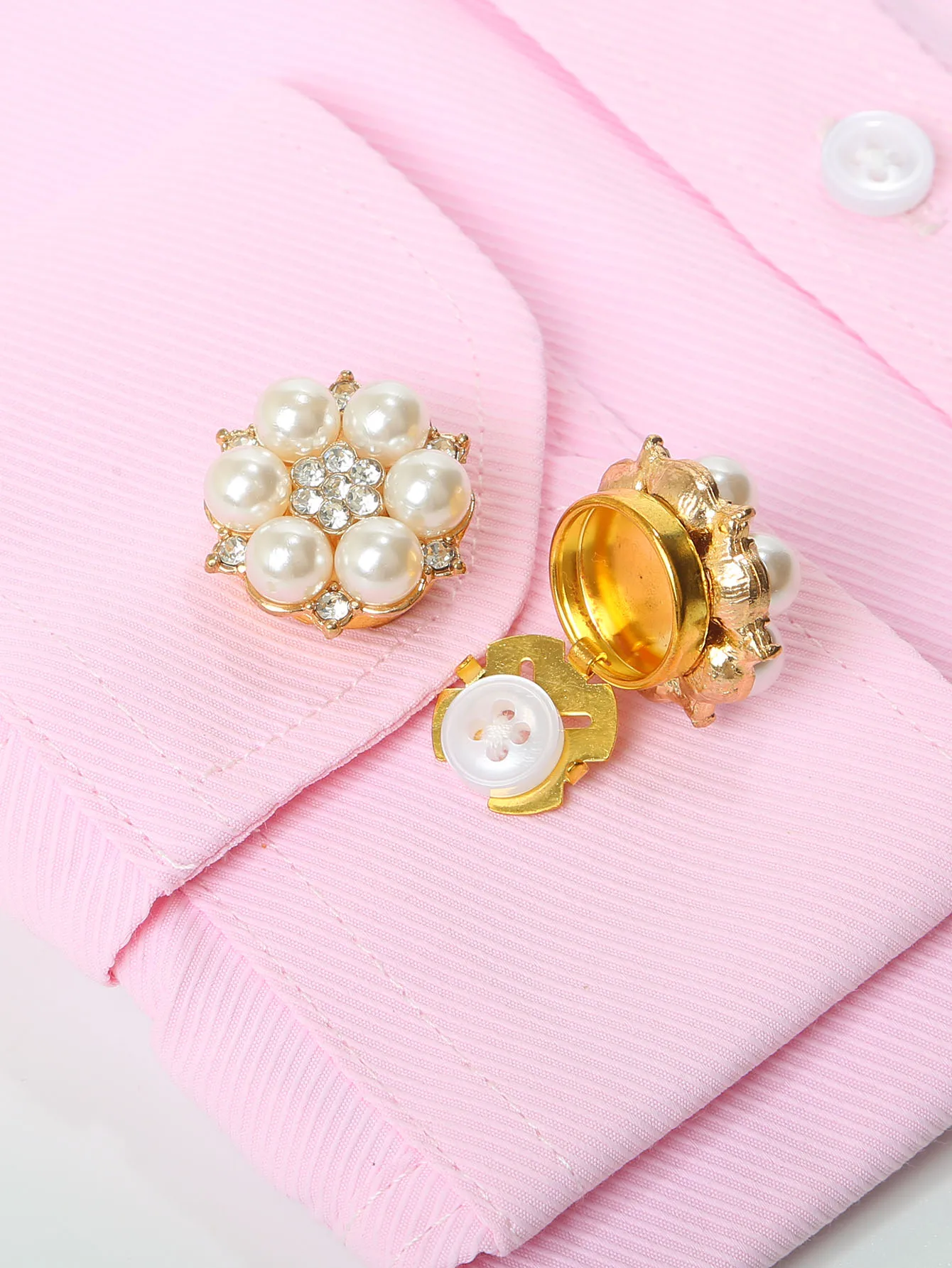 2pcs Faux Pearl Rhinestone Shirt Buttons Button Cover Cufflinks Button Pins for Ladies Clothing Accessories, Holiday Gift 4