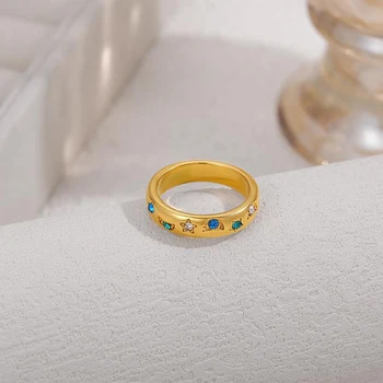 2025 Fashion Star Moon Finger Rings Inlaid with Blue Zircon Crystal Bride Engagement Wedding Ring Jewellery Valentine's Day Gift