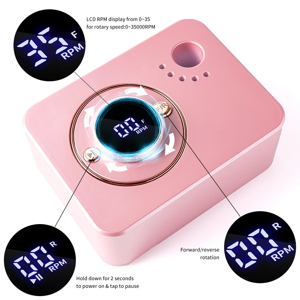 35000RPM Professional Low Noise Nail Drill Rechargeable Nail Art Electric Nail Drill Set Nail Art Tools Suitable for Home Nail 4