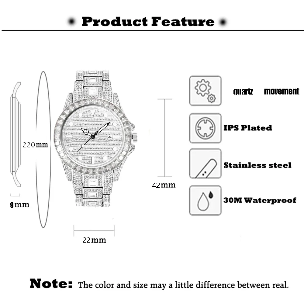 Full AAA Iced Out Diamond Watch for Men Fashion Quartz Mens Watches Waterproof Hip Hop Male Clock Reloj Hombre Relogio Masculino