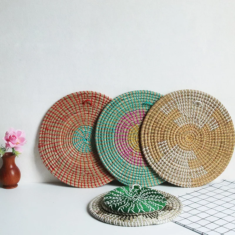 

Boho Style Handmade Wall Hanging Decoration Straw Woven Decorative Plate Wall Accents Bowl Disk Home Living Room Bedroom Decor