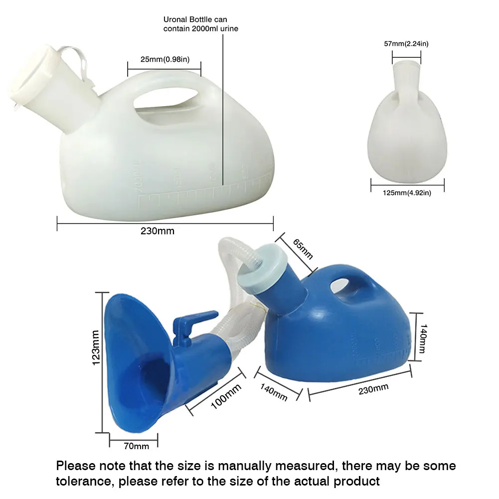 Urinal Bottle Portable Urinal Potty with Lid and Extension Tube Outdoor Urinal Chamber Pot for Men Women Camping Travel 2000mL 2