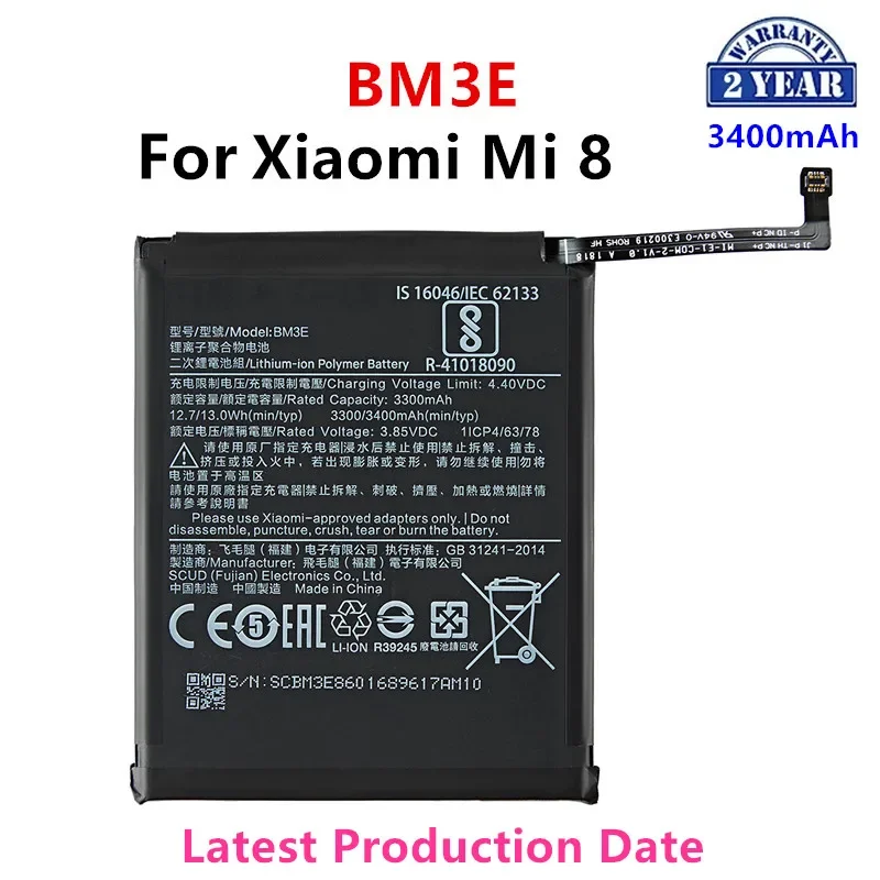 

100% Orginal BM3E 3400mAh Battery For Xiaomi Mi 8 Mi8 M8 BM3E High Quality Phone Replacement Batteries