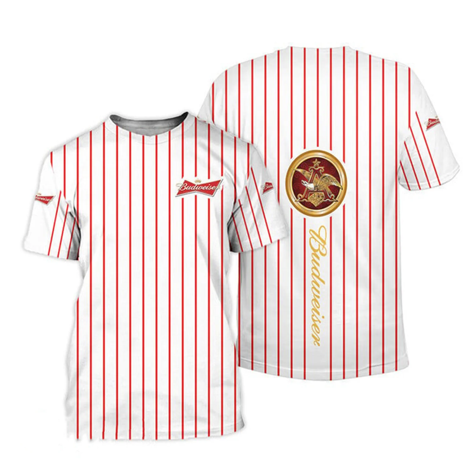 Budweiser White Vertical Striped T-shirt & Sweatshirt Hot Sale Fashion Street Life unisex Sleeve Tee Daily Wear Casual T-Shirt