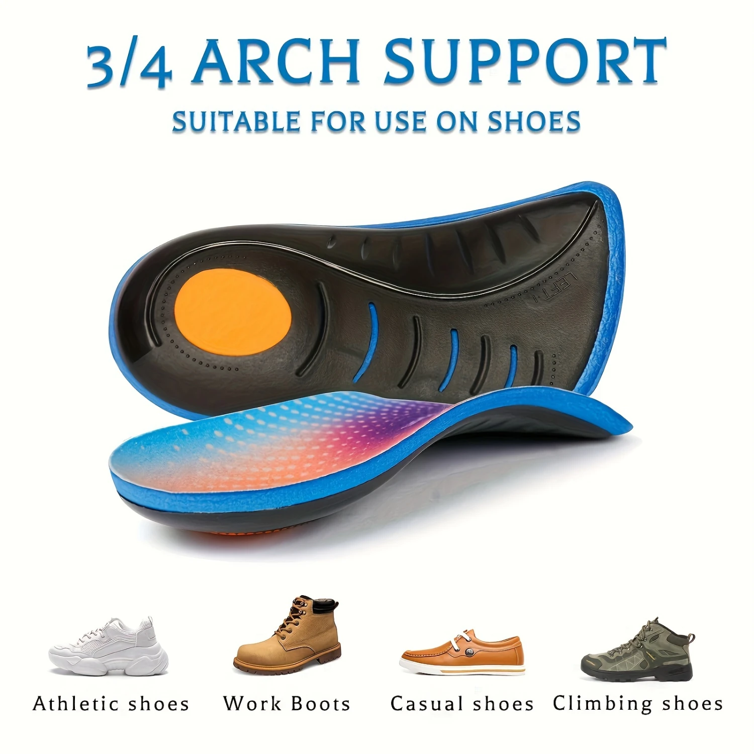 1 Pair 3/4 Length Arch Support Insoles for Men/Women, Inserts for Walking Running Sports-Relieve Foot Pain and Improve Comfort
