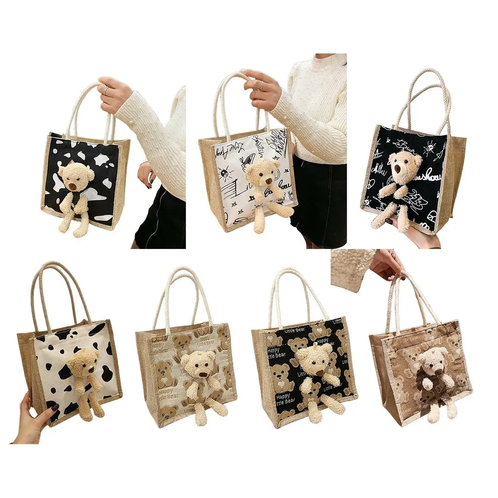 

Женская Холщовая Сумка на плечо, простая холщовая сумочка-тоут, вместительная сумка для покупок с вышивкой, милые книжные сумки для девочек