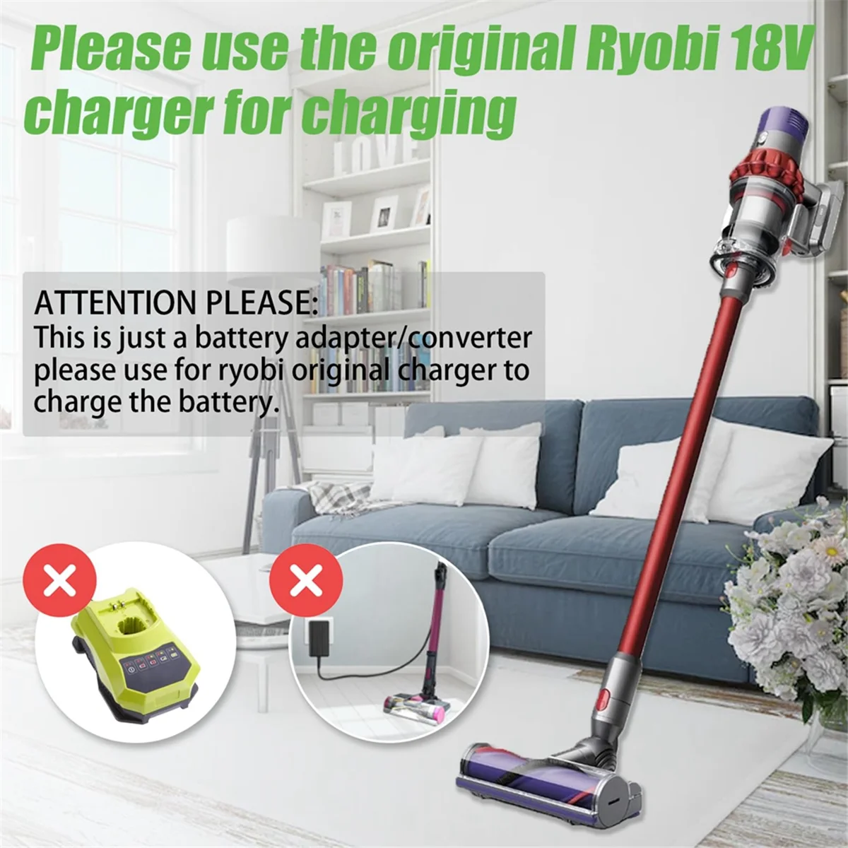 V10 RYO18V10 어댑터 18V ONE + 배터리 용 V10 무선 진공 청소기 스틱 사이클론 절대 변환